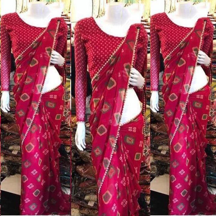 black printed georgette moti lace border partywear saree