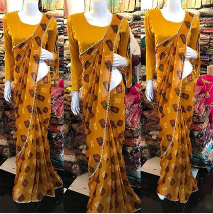 black printed georgette moti lace border partywear saree