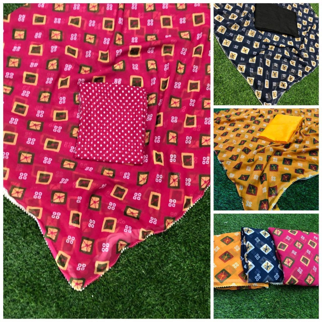 black printed georgette moti lace border partywear saree