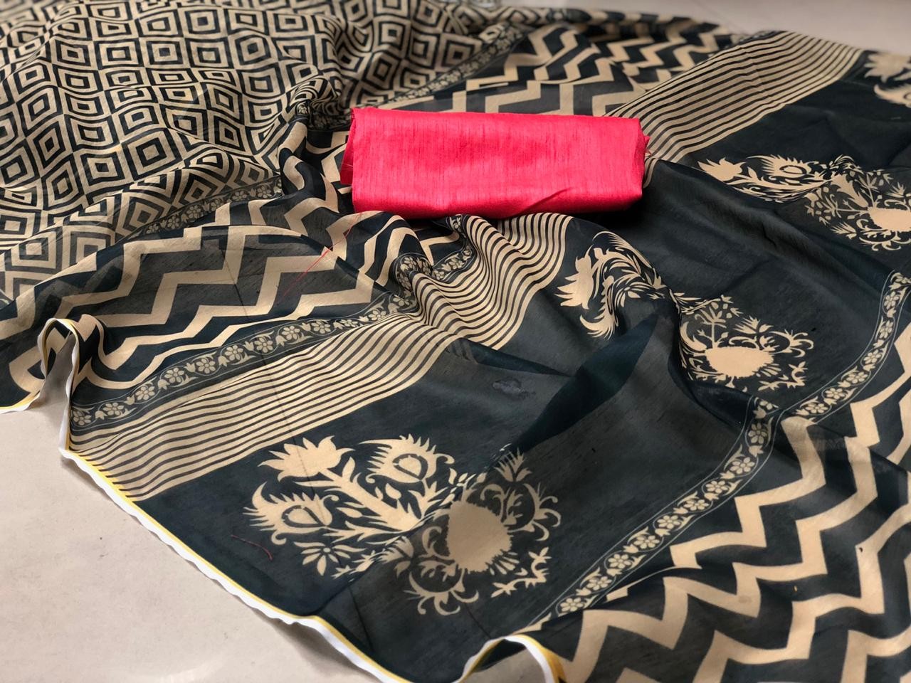 black pure chander cotton printed partywear saree