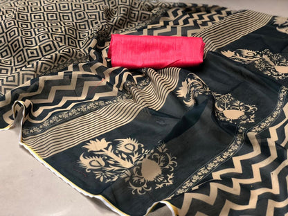 black pure chander cotton printed partywear saree