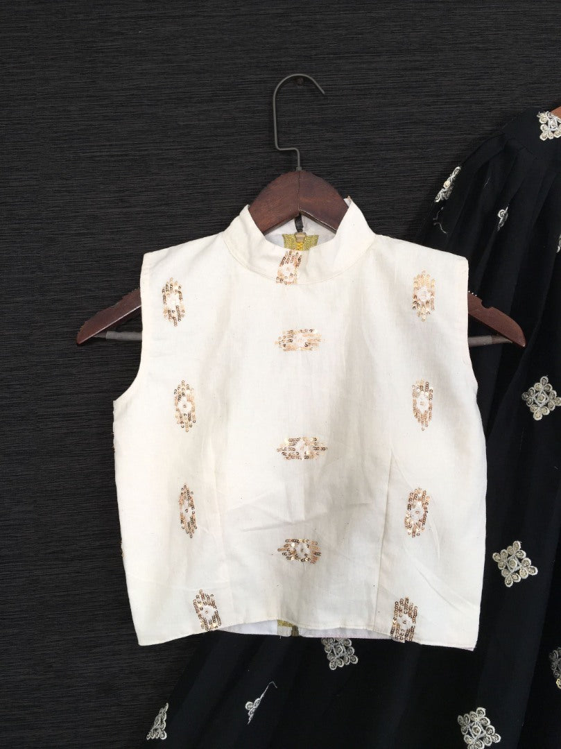 Black pure cotton embroidered crop top lehenga