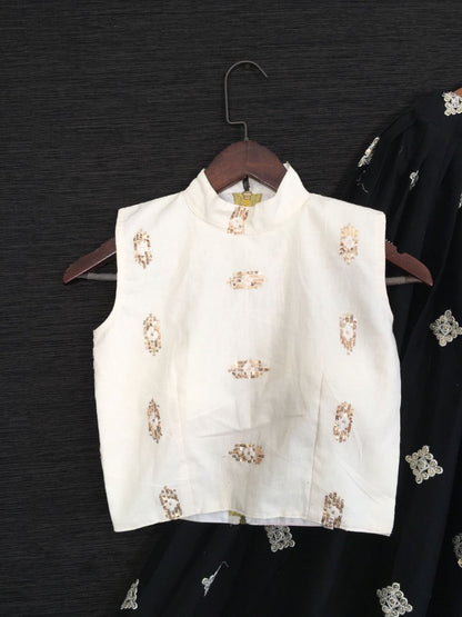 Black pure cotton embroidered crop top lehenga