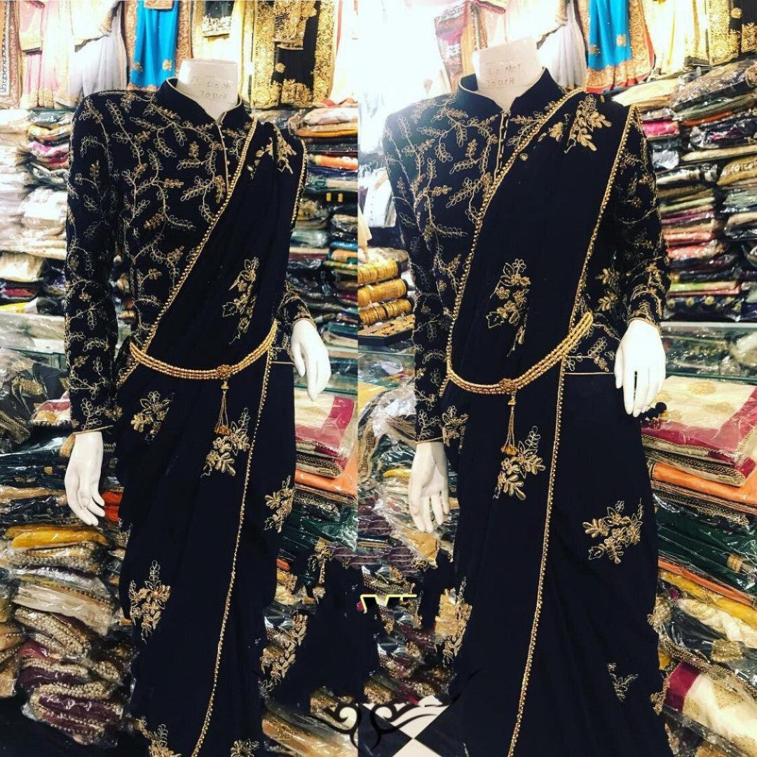 Black pure georgette designer embroidered partywear saree