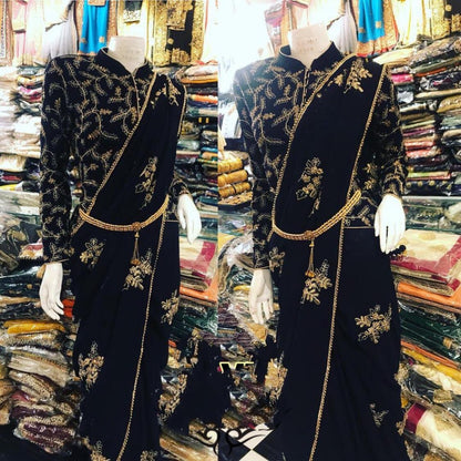 Black pure georgette designer embroidered partywear saree