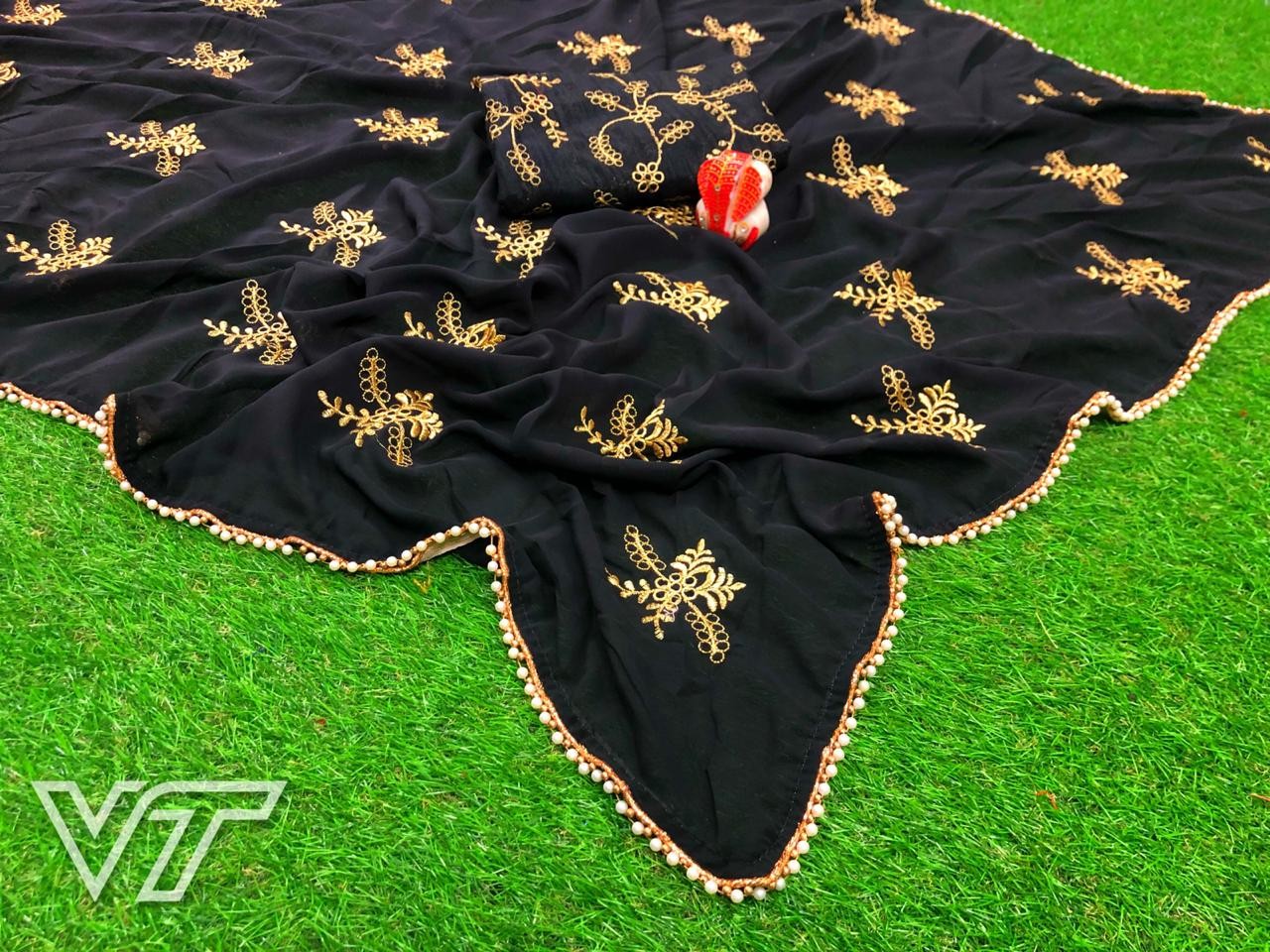Black pure georgette designer embroidered partywear saree