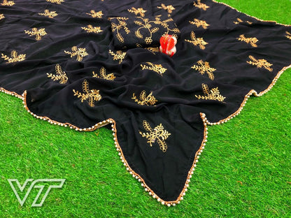 Black pure georgette designer embroidered partywear saree