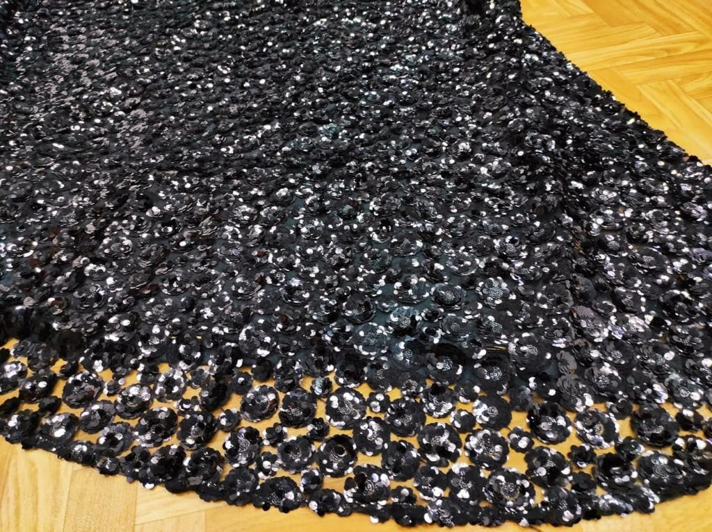 Black pure velvet sequence flower work wedding lehenga choli