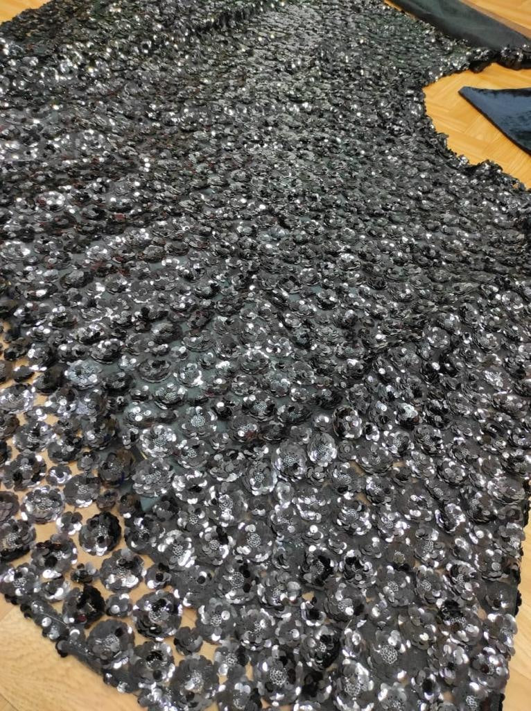 Black pure velvet sequence flower work wedding lehenga choli