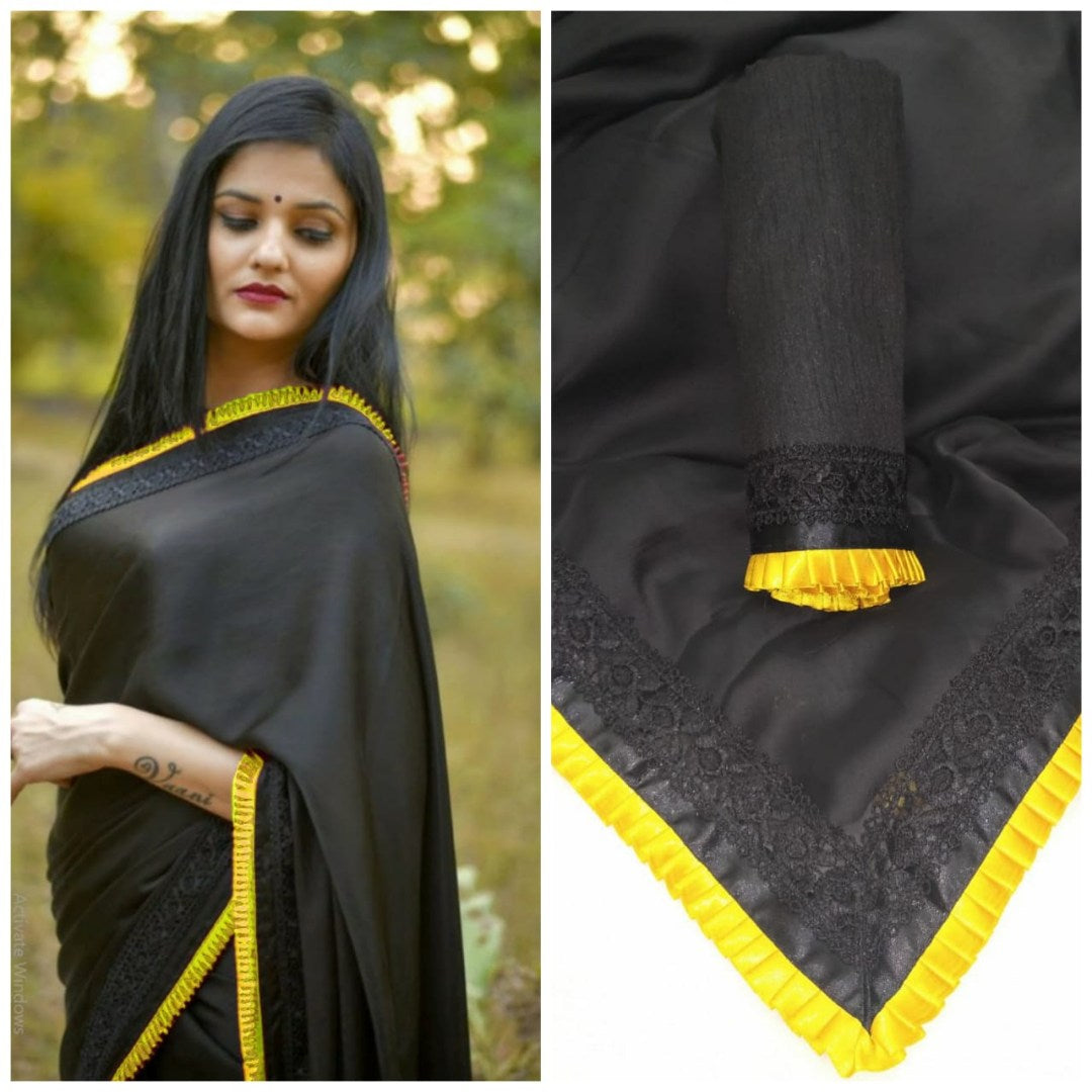 Black rangoli silk beautiful frill border partywear saree