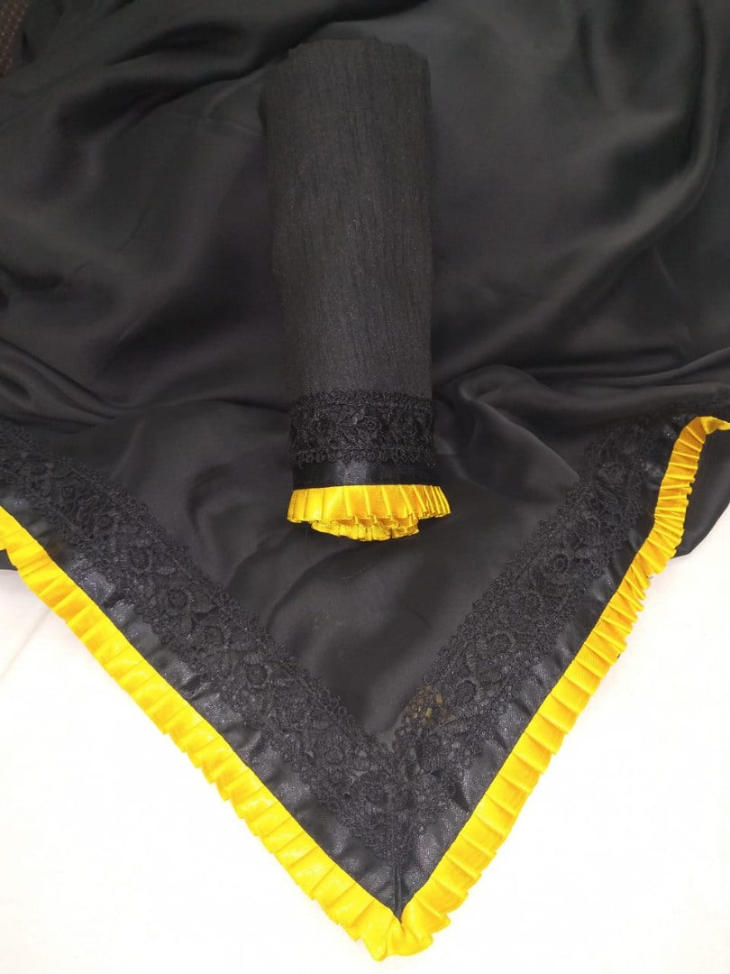 Black rangoli silk beautiful frill border partywear saree