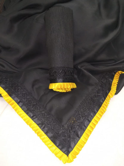 Black rangoli silk beautiful frill border partywear saree