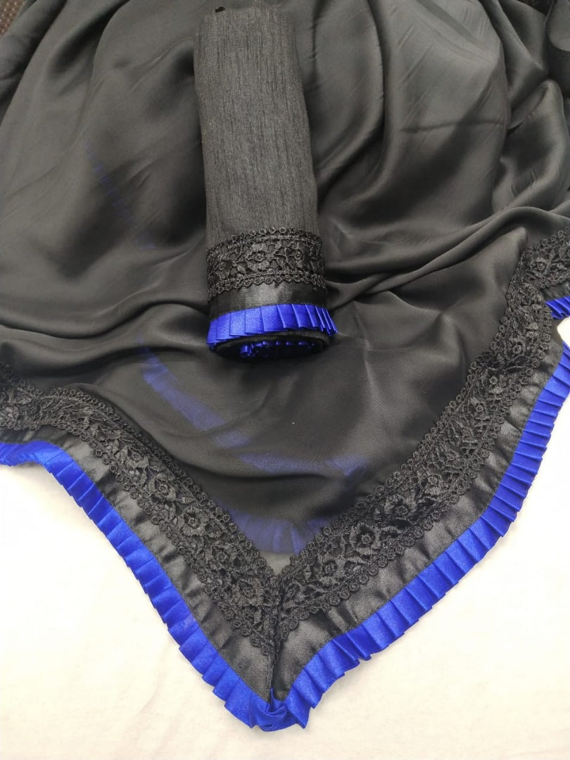 Black rangoli silk beautiful frill border partywear saree