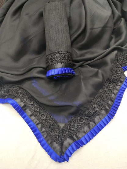 Black rangoli silk beautiful frill border partywear saree