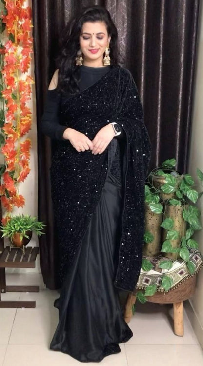 Black rangoli silk heavy sequence work partywear saree