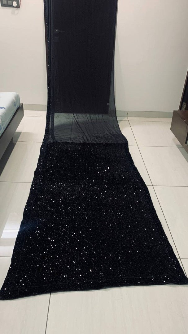 Black rangoli silk heavy sequence work partywear saree