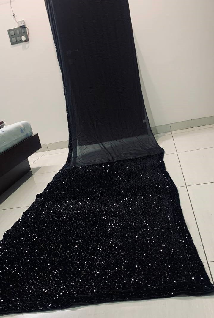 Black rangoli silk heavy sequence work partywear saree