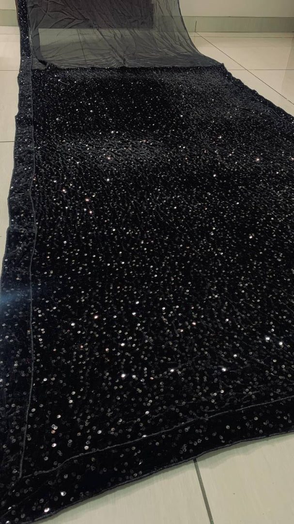 Black rangoli silk heavy sequence work partywear saree