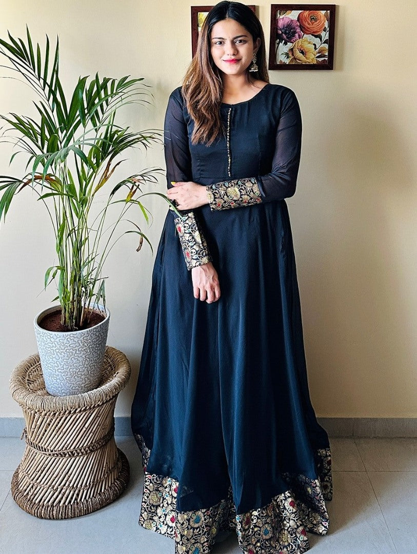 Black rangoli weaving work gown