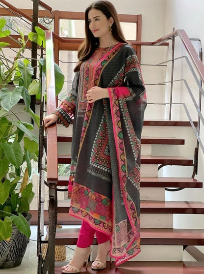Black rayon cotton digital printed work salwar suit