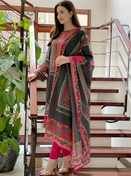 Black rayon cotton digital printed work salwar suit