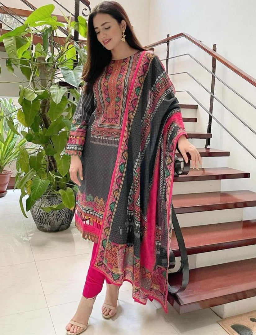 Black rayon cotton digital printed work salwar suit