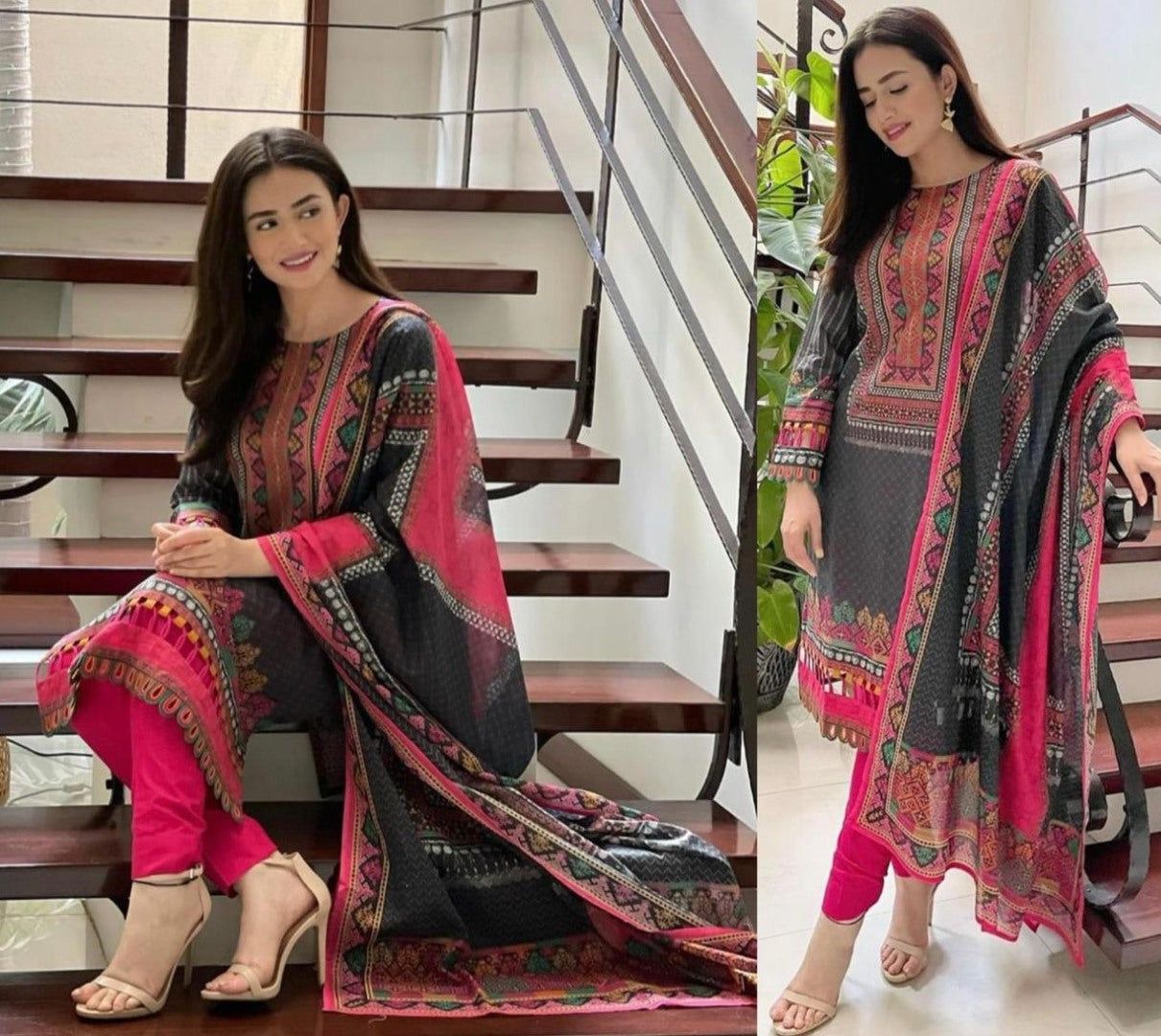 Black rayon cotton digital printed work salwar suit