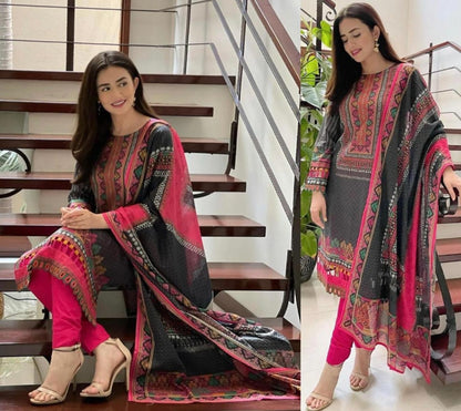 Black rayon cotton digital printed work salwar suit