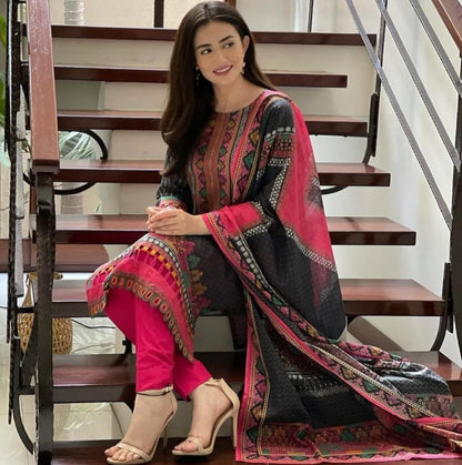 Black rayon cotton digital printed work salwar suit