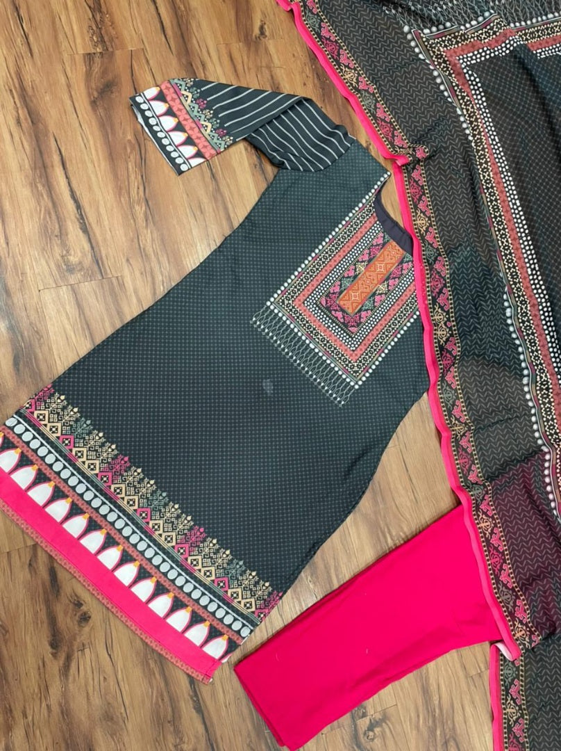 Black rayon cotton digital printed work salwar suit