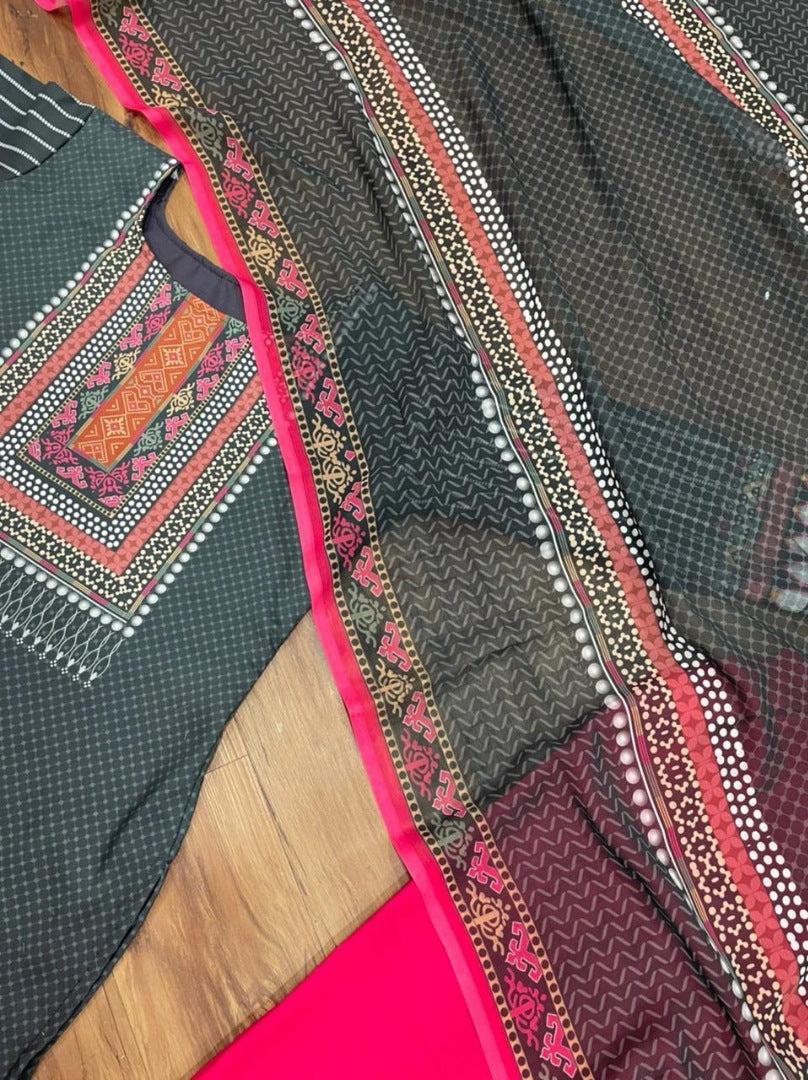 Black rayon cotton digital printed work salwar suit