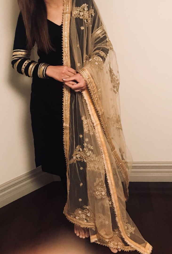 Black rayon partywear salwar suit with heavy dupatta