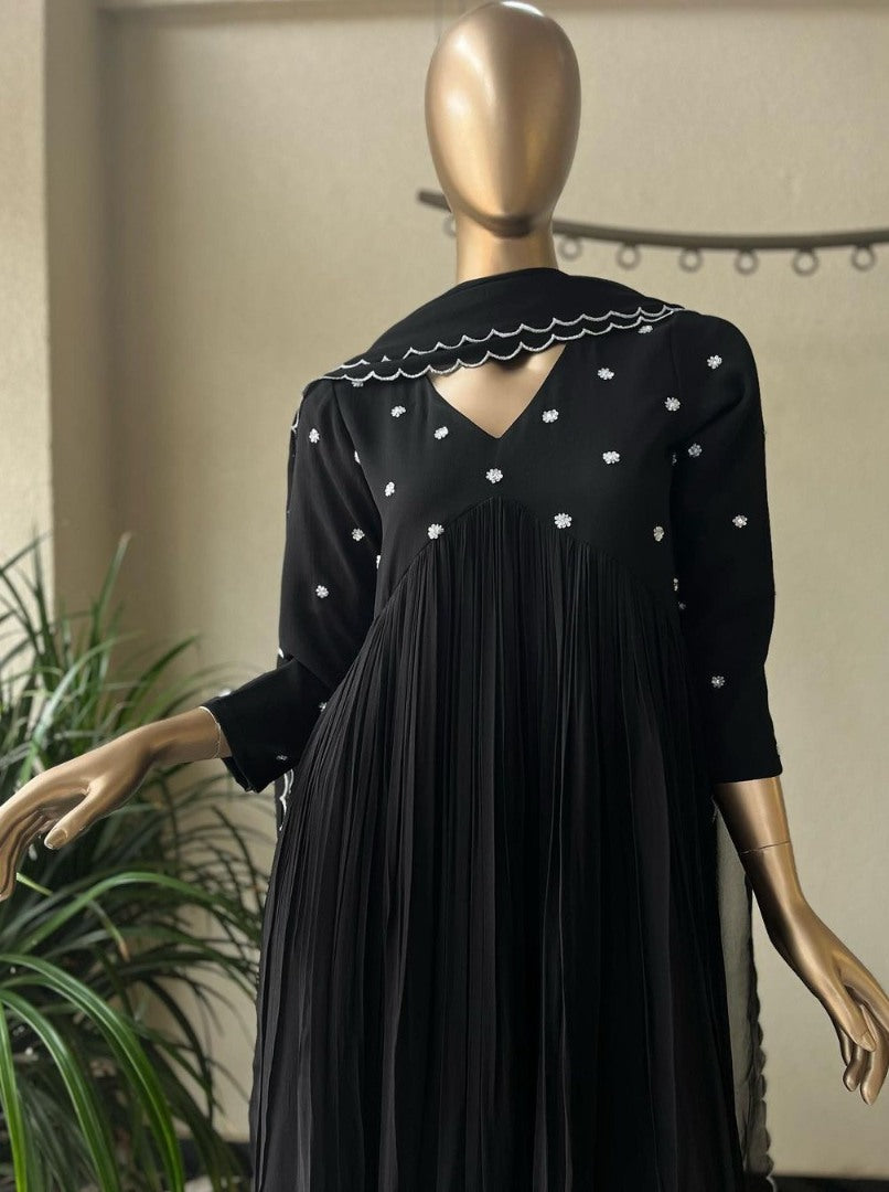 Black rayon sequence work party wear gown