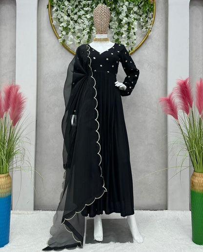 Black rayon sequence work party wear gown