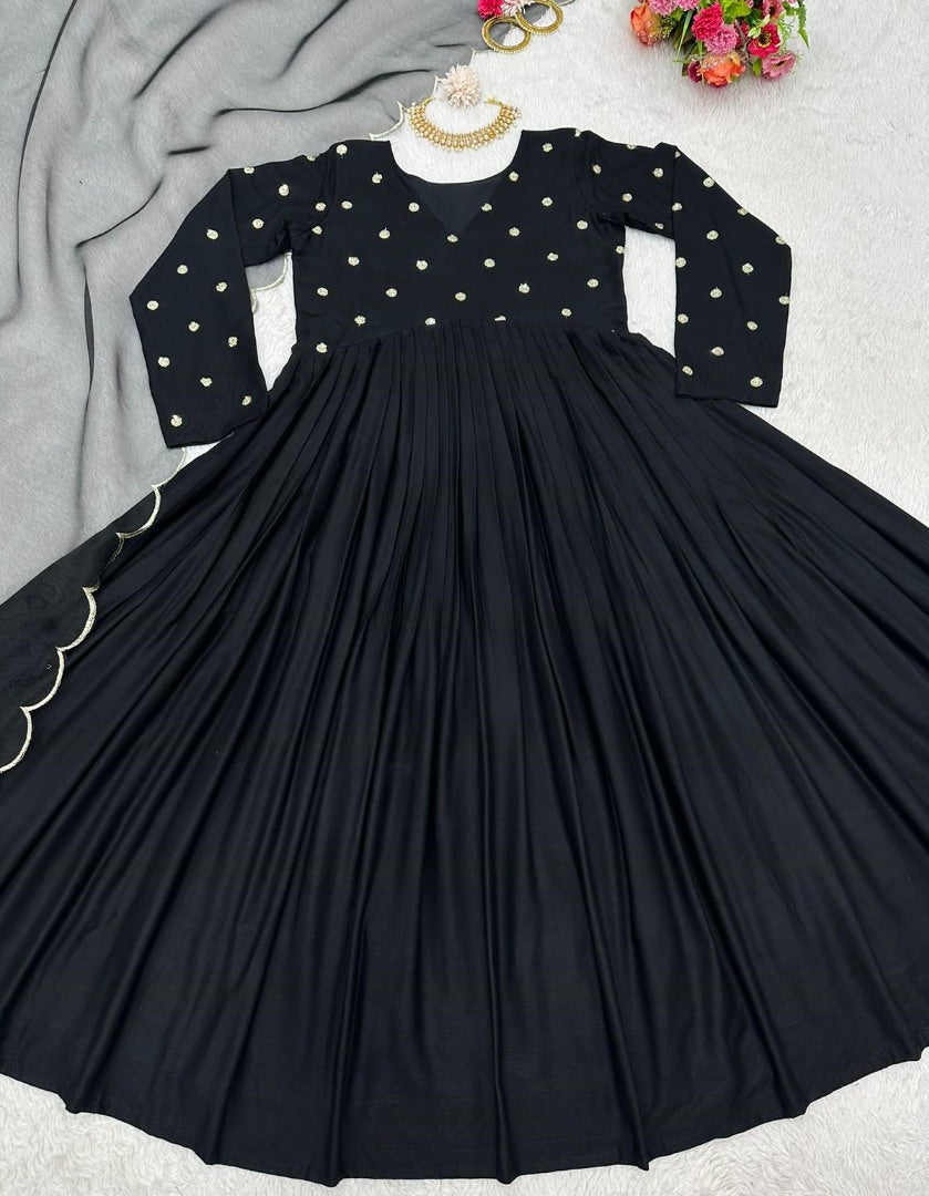 Black rayon sequence work party wear gown