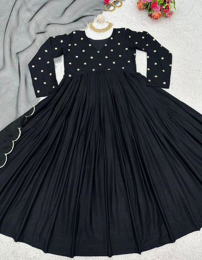 Black rayon sequence work party wear gown