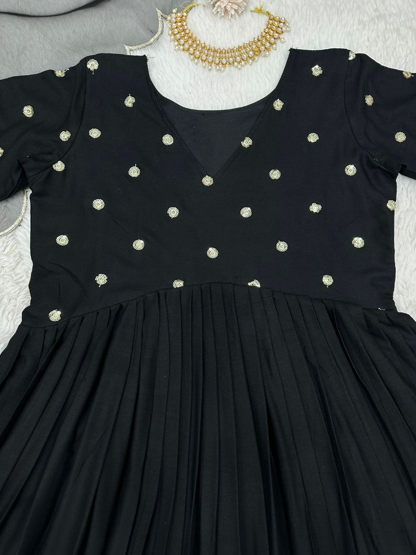 Black rayon sequence work party wear gown