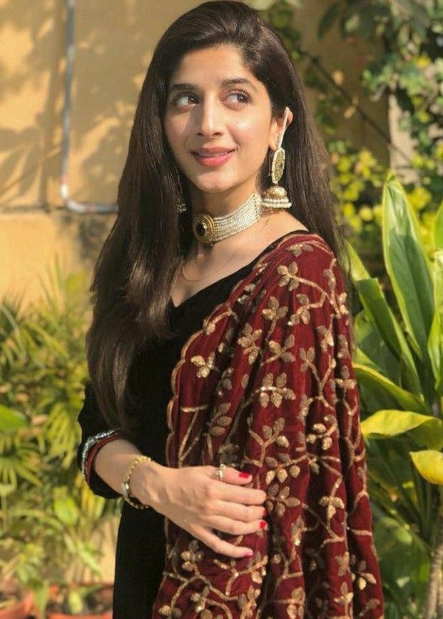 Black rayon suit with embroidered dupatta