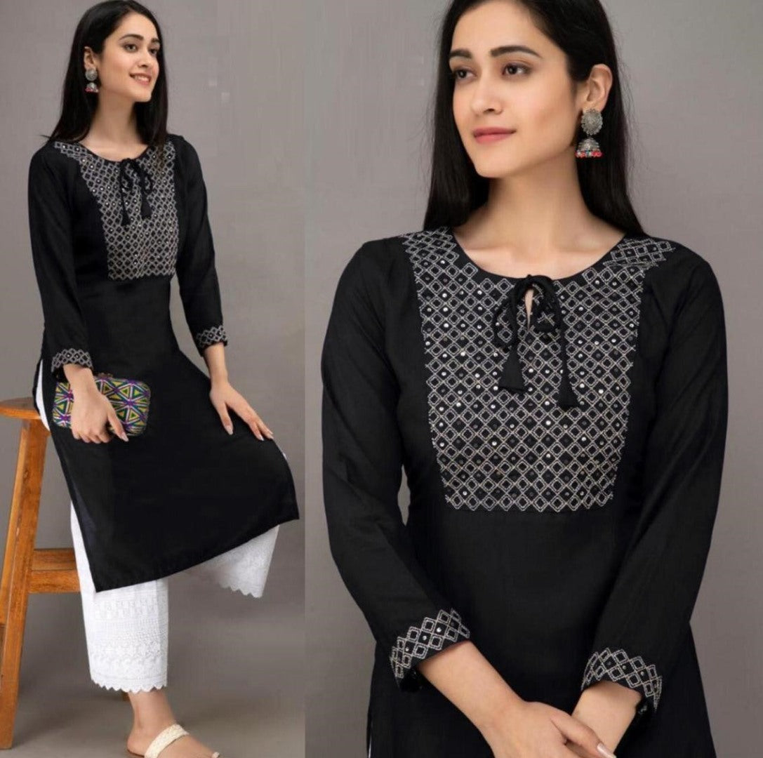 Black rayon thread sequence plazzo kurti