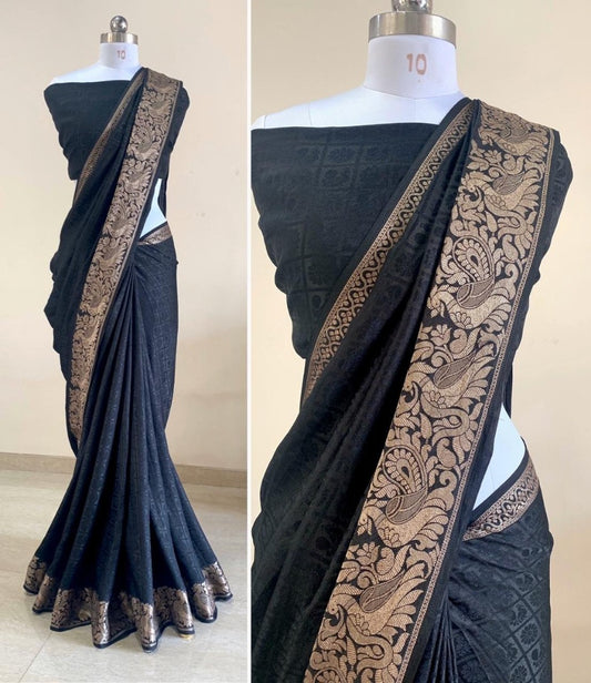 Black sana silk jacquard saree