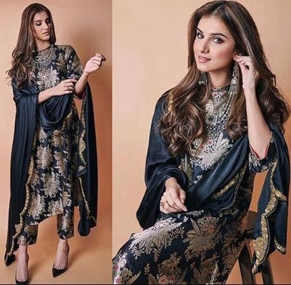 Black satin digital printed salwar suit