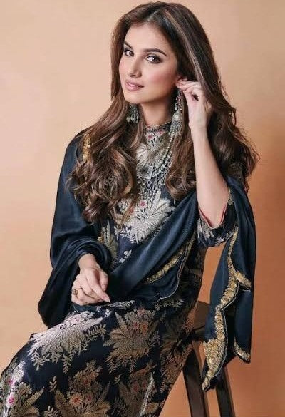 Black satin digital printed salwar suit