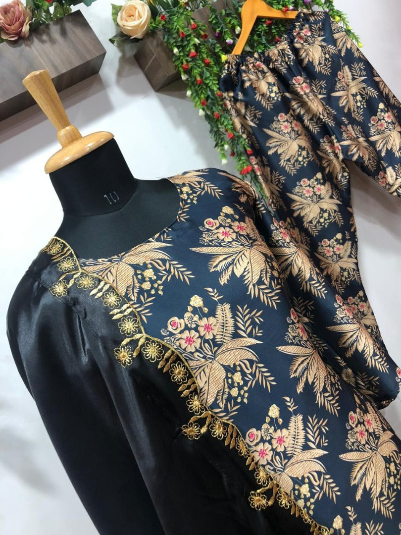 Black satin digital printed salwar suit