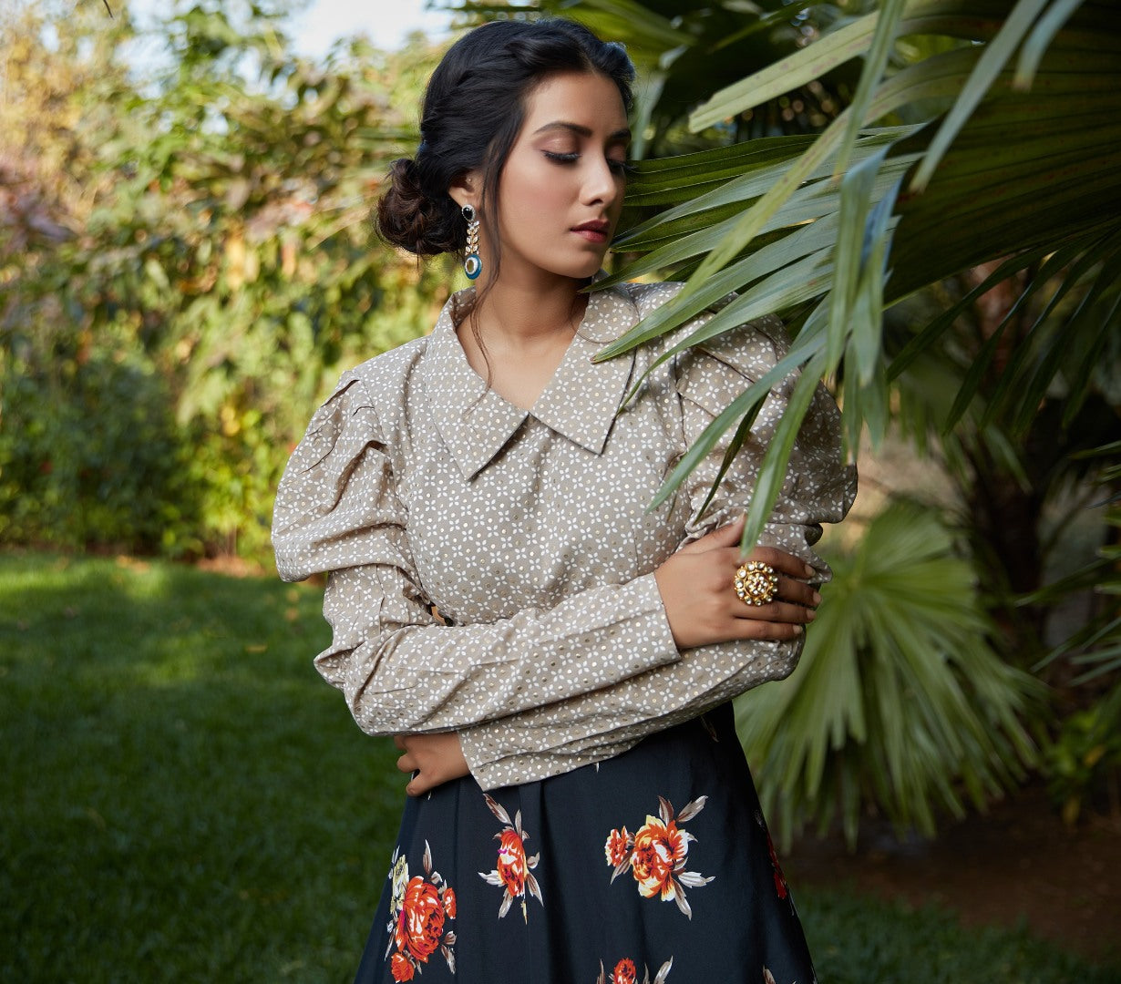 Black silk crepe flower printed party wear lehenga choli