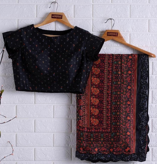 Black silk digital printed saree