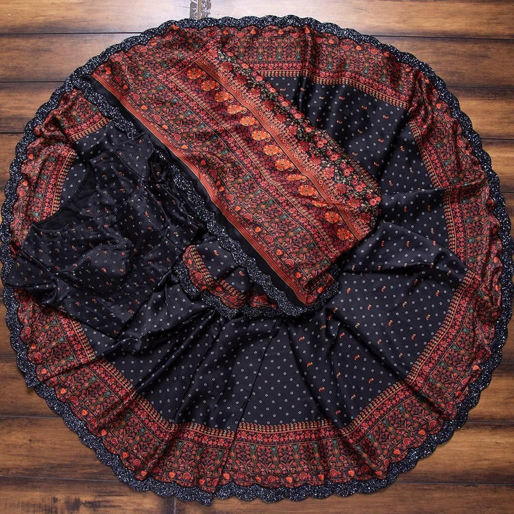 Black silk digital printed saree