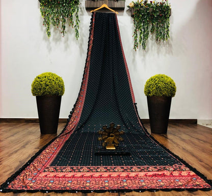 Black silk digital printed saree