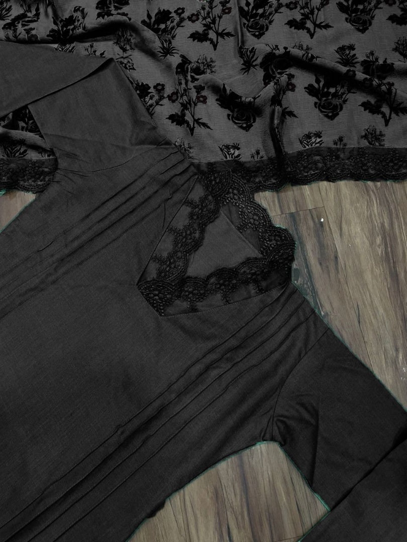 Black slub cotton suit