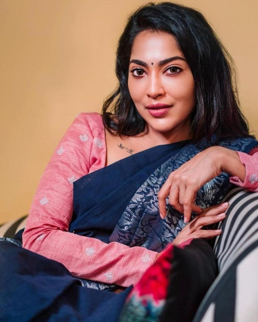 Black soft lichi silk jacquard weaving border work saree