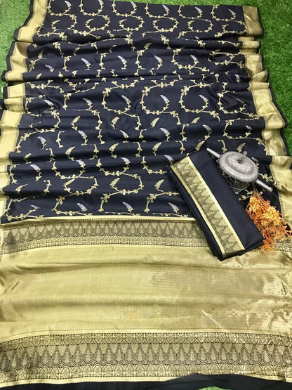 Black soft lichi silk jacquard work saree